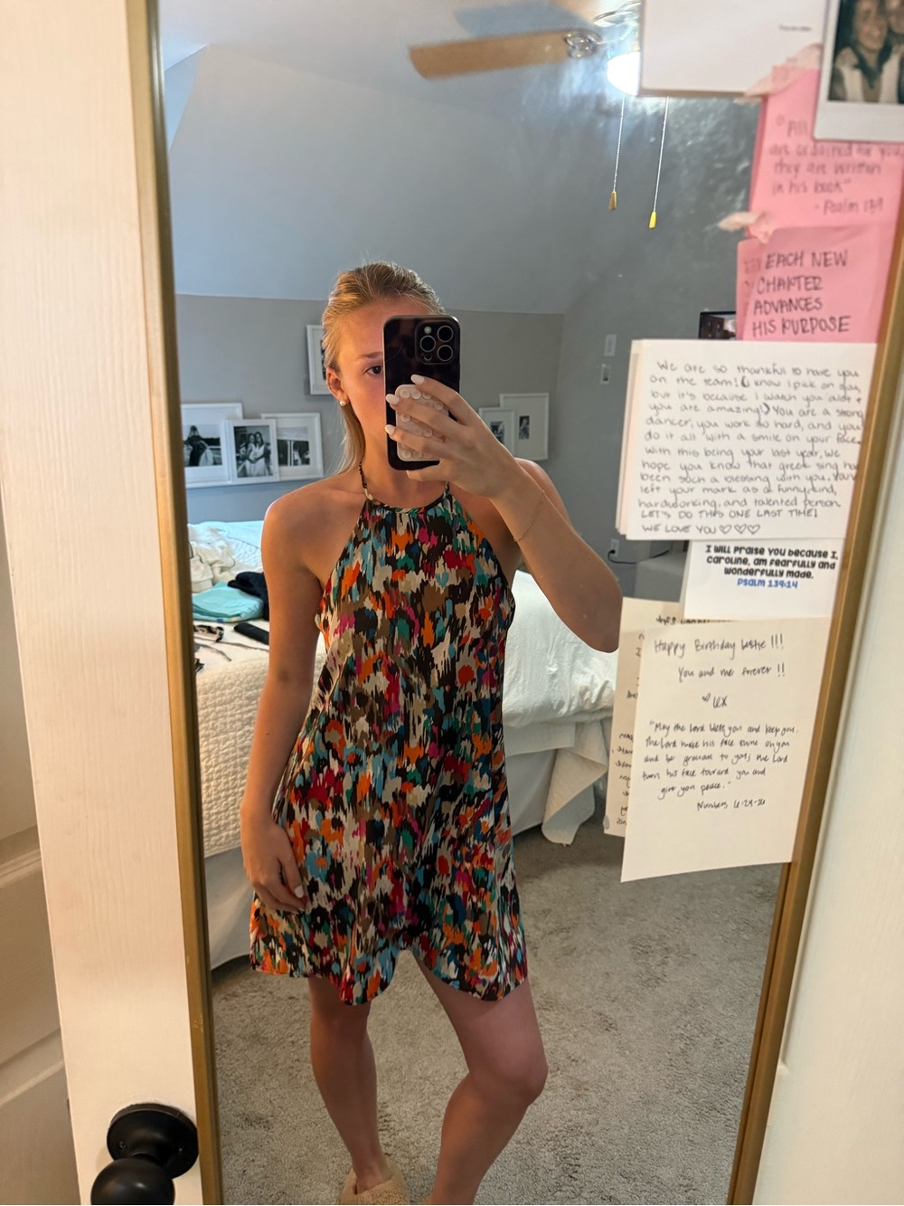 Halter Mini Dress in Multi-Color Abstract Print